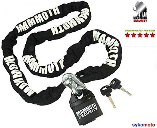 Mammoth 10mm Square Motorbike Motorcycle Lock & Chain – 11mm Hardened Steel Closed Shackle Lock