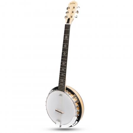 Heartland 6 String Deluxe Irish Banjo Left Handed 24 Bracket with Closed Solid Back Maple Finish