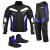 PROFIRST PACKS SUIT WITH LEATHER BOOTS (BLUE)

600D Cordura jacket
Zip Cover on Front
13 Decoration Rubber Protection 
5 Air Vents 
Button on Arms
Velcro on Cuff
Waterproof
Removable Lining 
 Armoured Trousers
Motorbike 600d Cordura Fabric Protective Men’s Trouser
Leather Waterproof Biker Boot