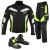 PROFIRST PACKS SUIT WITH LEATHER BOOTS (GREEN)

600D Cordura jacket
Zip Cover on Front
13 Decoration Rubber Protection 
5 Air Vents 
Button on Arms
Velcro on Cuff
Waterproof
Removable Lining 
 Armoured Trousers
Motorbike 600d Cordura Fabric Protective Men’s Trouser
Leather Waterproof Biker Boot