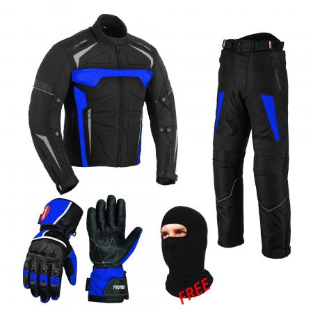 PROFIRST SUIT & MATCHING GLOVES (BLUE)

600D Cordura jacket
Zip Cover on Front
13 Decoration Rubber Protection 
5 Air Vents 
Armoured Trousers
Motorbike 600d Cordura Fabric Protective Men’s Trouser