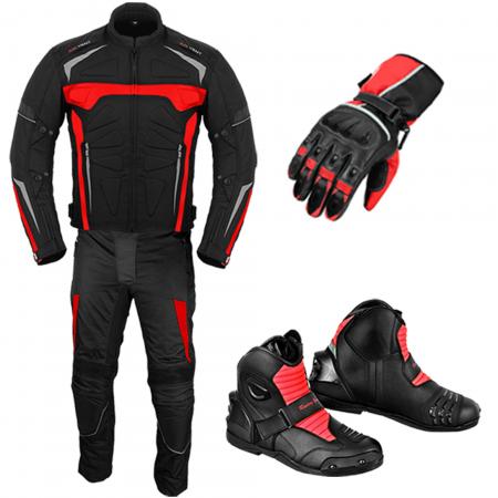 Profirst moto jacket leather shoes and matching gloves (red)