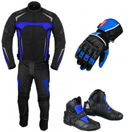 PROFIRST MOTO SUIT LEATHER GLOVES AND SHOES (BLUE)

Motorbike 600d Cordura Fabric Protective Men’s Trouser – Big Pockets 425 Design
CE Approved Removable Armored
Removable and washable lining
Pro First’s 100% Waterproof Gloves
Material: Combination of Cowhide Leather and Cordura Fabric.
Lined with high-quality Foam Ply material.
