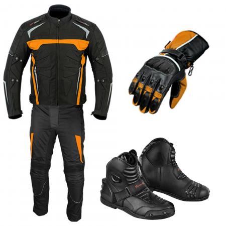 PROFIRST MOTO SUIT ORANGE LEATHER GLOVES AND SHOES (ORANGE)
Motorbike 600d Cordura Fabric Protective Men’s Trouser – Big Pockets 425 Design
CE Approved Removable Armored
Removable and washable lining
Pro First’s 100% Waterproof Gloves
Material: Combination of Cowhide Leather and Cordura Fabric.
Lined with high-quality Foam Ply material