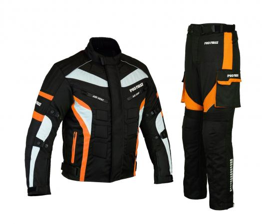 MOTORBIKE PACKS SUIT ORANGE CORDURA WATERPROOF

Moto wizard jackets are based on high-quality Cordura 600D fabric, which makes them waterproof and durable
Quality 100% waterproof Korean 600D Cordura construction. Reissa breathable waterproofing.
CE Approved Removable KNEE & HIP Armors.