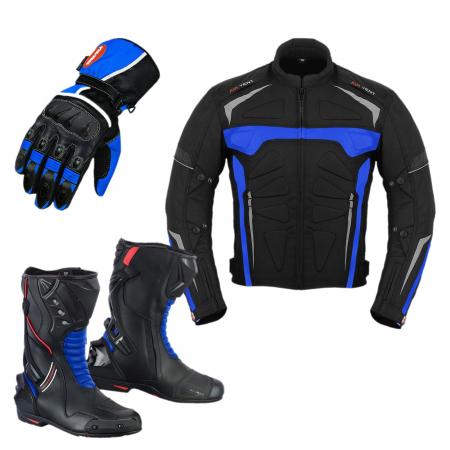 PROFIRST MOTO JACKET ZAPATOS DE PIEL Y GUANTES A JUEGO (AZUL)