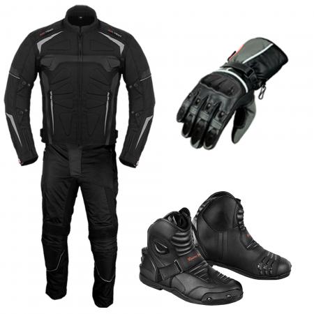 PROFIRST MOTO SUIT BLACK LEATHER GLOVES & SHOES (GREY)

Fully Waterproof
For all Weathers
High Ankle Protection
Genuine Leather
Lined with Soft Polyester
Pro First’s 100% Waterproof Gloves
Material: Combination of Cowhide Leather and Cordura Fabric.
Lined with high-quality Foam Ply material.
600D Cordura jacket
Zip Fly
Decoration Rubber Protection
4 Air Vents
Button on Arms