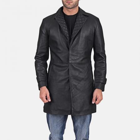 Manteau long en cuir homme