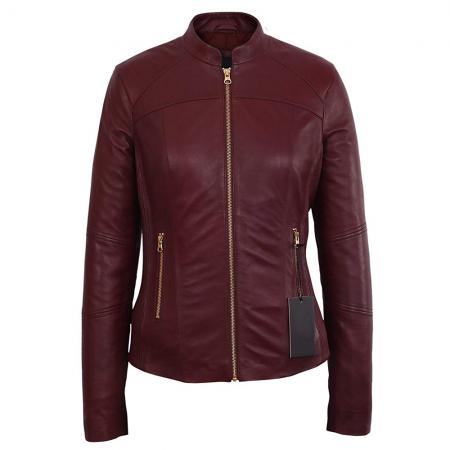 Women Leather Jacket Black Sheepskin Zipper